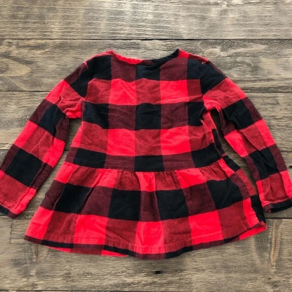 Carter’s Toddler 2T Red Buffalo Check Plaid Button Up Shirt‎ Peplum Ruffle Black